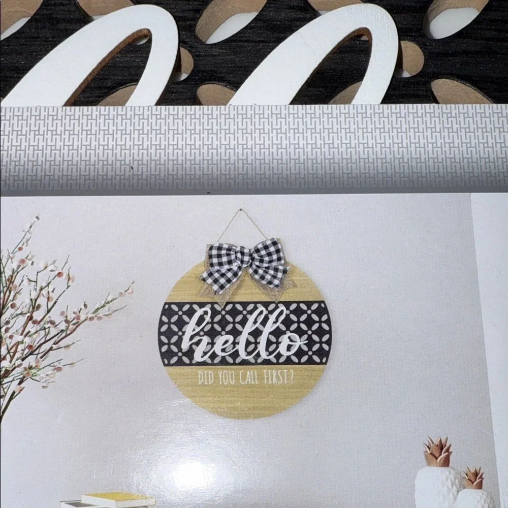Huntington Home Tan and Black Circle Sign with Checkered Bow